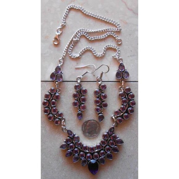 STUNNING! AMETHYST sterling silver 21" necklace and 2 1/4" earring SET - Picture 6 of 7